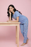 Zivame Farm Lore Knit Cotton Pyjama Set - Chambray Blue — thumbnail 3